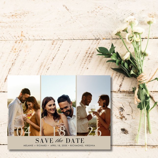 Reserva La Fecha Elegante matrimonio de tres Collages de fotos salv (Elegant Three Photo Collage Wedding Save the Date)