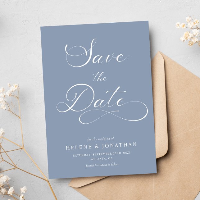 Reserva La Fecha Elegante matrimonio elegante azul turbulento Minim (Classy Dusty Blue Minimalist Elegant Wedding Save The Date)