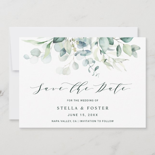 Reserva La Fecha Elegante matrimonio fológico verde salva la carta  (Anverso)