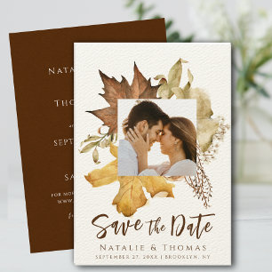 Reserva La Fecha Elegante matrimonio otoñal del follaje turbio del