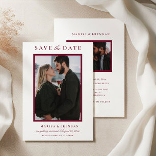 Reserva La Fecha Elegante Merlot Rojo Foto Boda Dos Caras