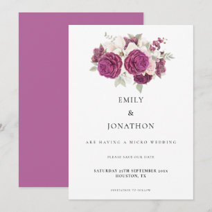 Reserva La Fecha Elegante micro Boda Borgoña Florals Rosa rosado