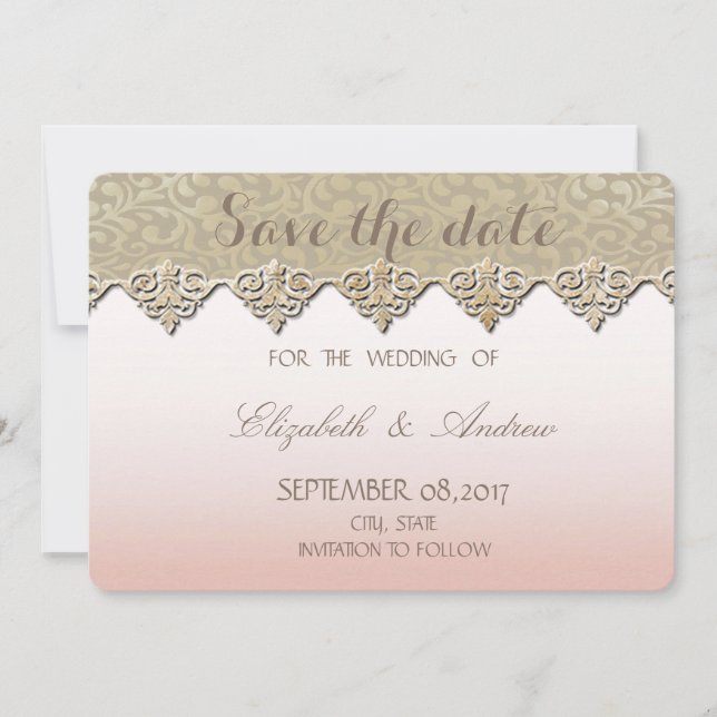 Reserva La Fecha Elegante Moda Damask Wedding Save the date (Anverso)