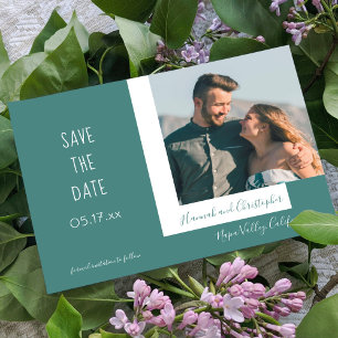 Reserva La Fecha Elegante Moda moderna Verde azulada foto Boda simp
