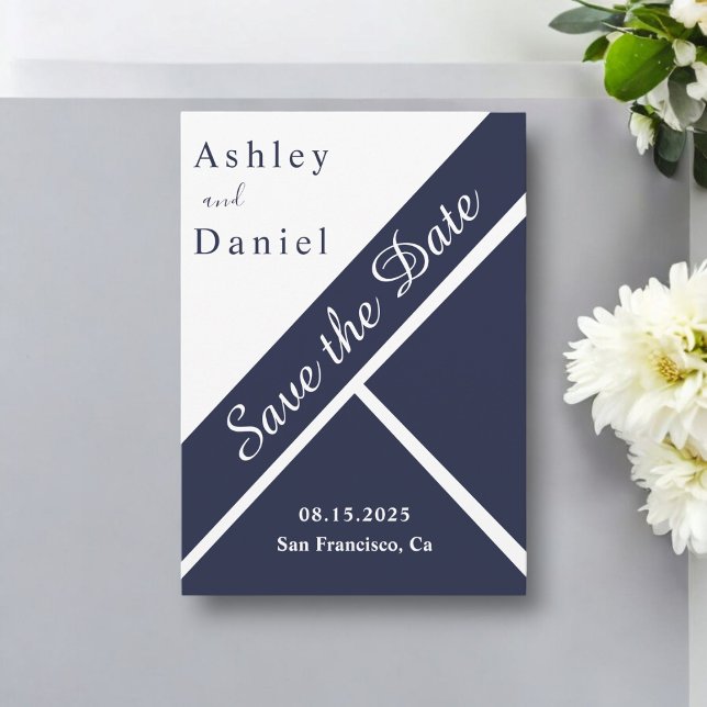 Reserva La Fecha Elegante Moda Navy azul Boda moderno de estilo bla (Subido por el creador)