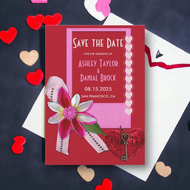 Reserva La Fecha Elegante Moda Rojo San Valentín Boda formal románt (Subido por el creador)