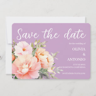 Reserva La Fecha Elegante Moderna Peonía Lila Aquarela Floral