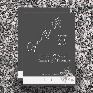 Reserva La Fecha Elegante monograma caligrafía minimalista gris osc