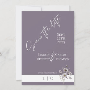 Reserva La Fecha Elegante monograma caligrafía minimalista púrpura