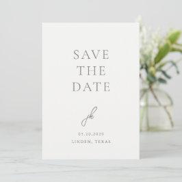 Reserva La Fecha Elegante Monograma de Boda en Letra Script Gris