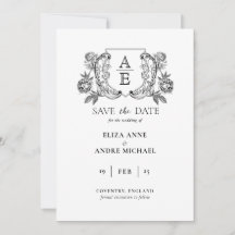 Elegante Monograma de Hoja con Cresta en Blanco y 