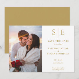 Reserva La Fecha Elegante Monograma de Oro Foto Boda