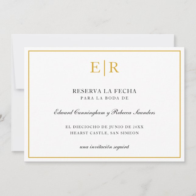 Reserva La fecha elegante Monograma dorado formal (Anverso)