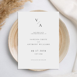 Reserva La Fecha Elegante Monograma moderno Boda blanco y negro