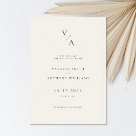 Reserva La Fecha Elegante Monograma moderno negro y Boda de marfil