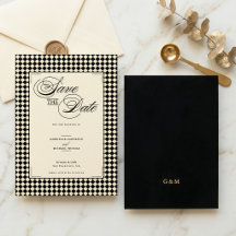 Elegante Monograma Negro Crema Ajedrezado