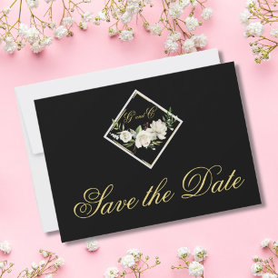 Reserva La Fecha Elegante Monograma Negro Oro Salvar la Fecha