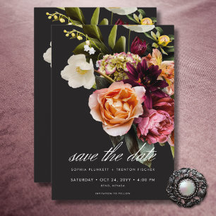 Reserva La Fecha Elegante Moody Burgundy y Boda Floral Rosa