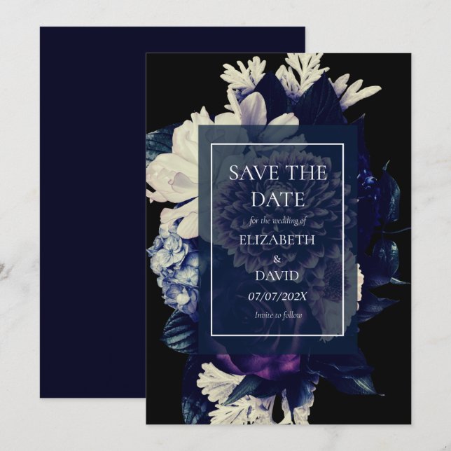 Reserva La Fecha Elegante Moody Dark Boda Floral (Anverso / Reverso)