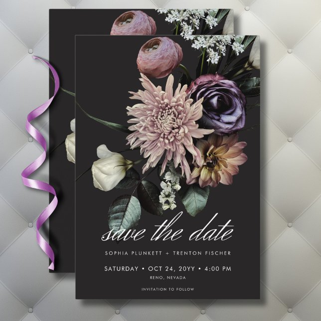 Reserva La Fecha Elegante Moody Twilight Boda floral silenciado (Elegant Moody Twilight Muted Floral Wedding Save The Date)
