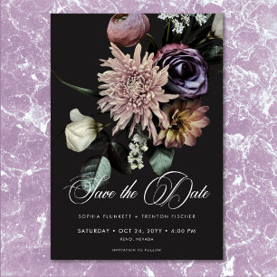 Reserva La Fecha Elegante Moody Twilight Boda floral silenciado