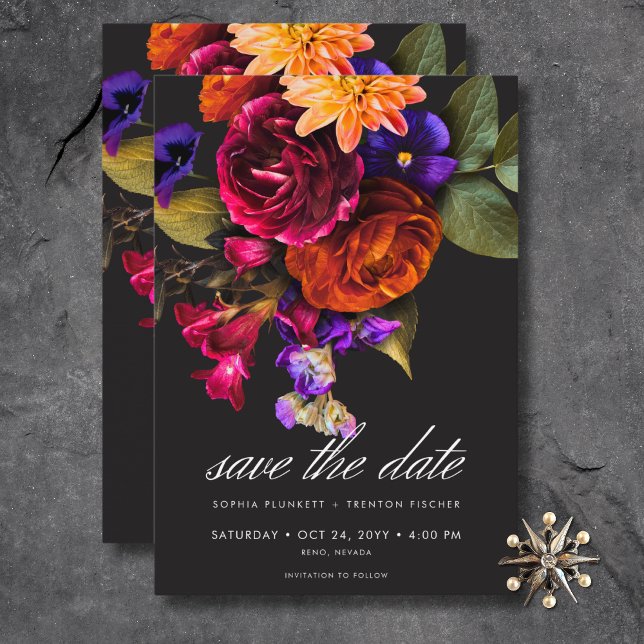 Reserva La Fecha Elegante Moody Vibrant Harvest Floral Boda (Elegant Moody Vibrant Harvest Floral Wedding Save The Date)