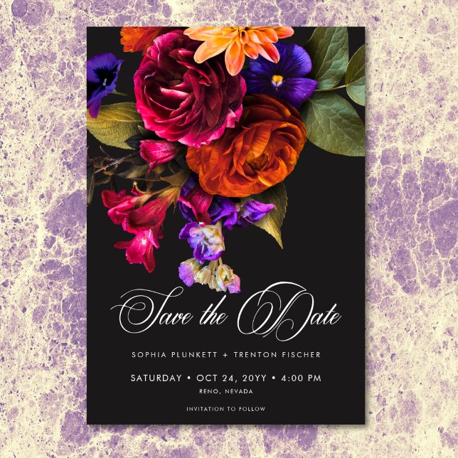 Reserva La Fecha Elegante Moody Vibrant Harvest Floral Boda (Elegant Moody Vibrant Harvest Floral Wedding Save The Date)
