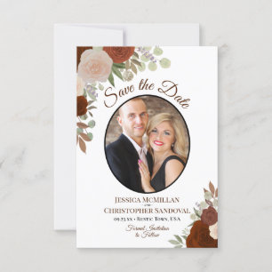 Reserva La Fecha Elegante Naranja de óxido Floral Boho Boda Foto