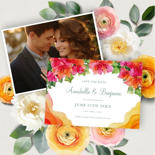 Reserva La Fecha Elegante Naranja Floral Bougainville Boda de fotog (Subido por el creador)