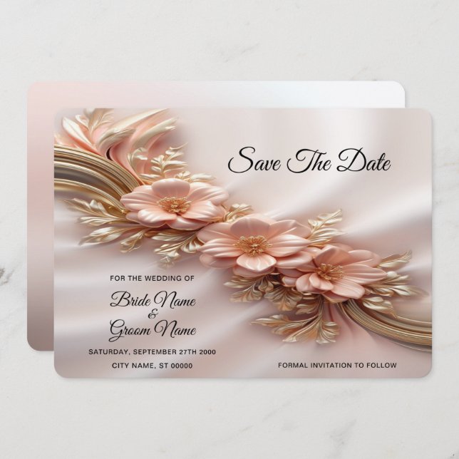 Reserva La Fecha Elegante Naranja Peach Floral Guardar La Fecha (Anverso / Reverso)