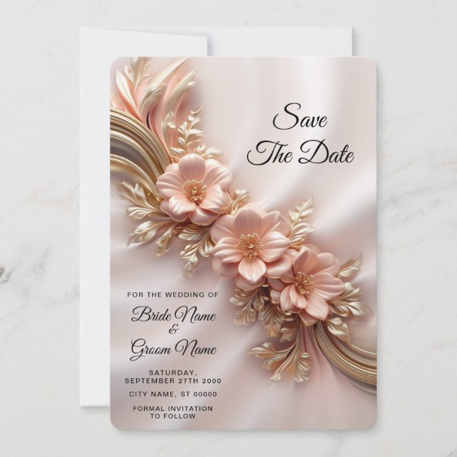 Reserva La Fecha Elegante Naranja Peach Floral Save the Date (Anverso)