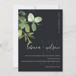 RESERVA LA FECHA ELEGANTE NAVY VERDE MODERNA EUCALYPTUS WATERCOLOR