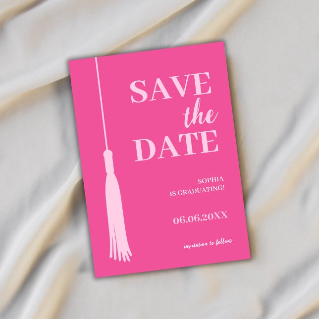 Reserva La Fecha Elegante negrita Graduación Tassel Rosa (graduation save the date card grad tassel elegant minimalist simple bold pink class of 2024)