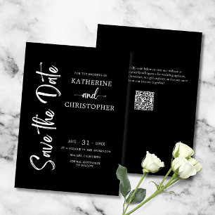 Reserva La Fecha Elegante negrita guión negro blanco Boda formal