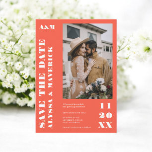 Reserva La Fecha Elegante Negrita simple naranja blanco 2 boda de f