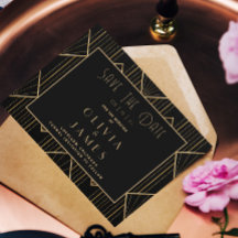 Elegante negro y oro Art Deco Gran Gatsby Boda