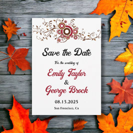 Reserva La Fecha Elegante Ornate Burgundy Leaves Cae Boda Floral