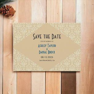 Reserva La Fecha Elegante Ornate Damask Script Beige Classic Boda