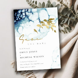 Reserva La Fecha Elegante Oro Azul Pez Bajo el Mar Acuarela