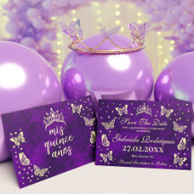 Elegante oro morado 15 cumpleaños Quinceañera