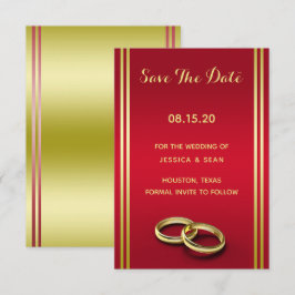 Reserva La Fecha Elegante Oro y Rojo, Anillos de Boda Matrimonio