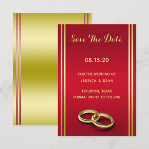 Reserva La Fecha Elegante Oro y Rojo, Anillos de Boda Matrimonio