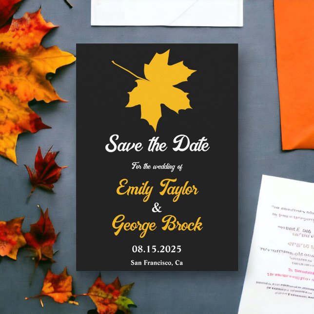 Reserva La Fecha Elegante otoño amarillo negro deja Boda floral (Subido por el creador)