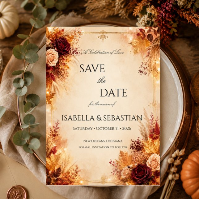 Reserva La Fecha Elegante Otoño| Boda de Otoño Rústica Boho (Subido por el creador)