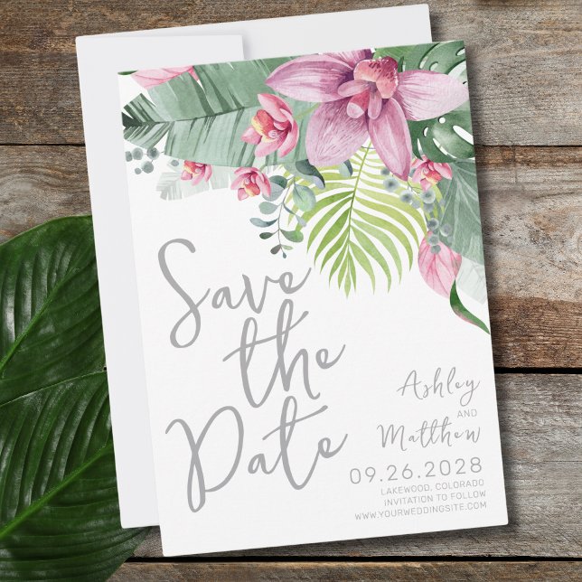 Reserva La Fecha Elegante Palm Floral Boda (Fun Modern Floral Palm Leaves Tropical Wedding Save The Date)