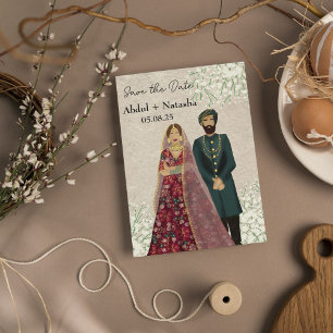Reserva La Fecha Elegante pareja ilustrada del sur de Asia