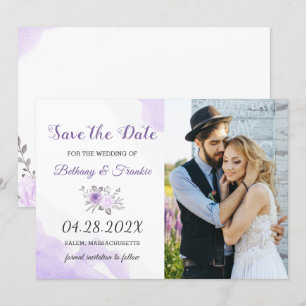 Reserva La Fecha Elegante Pastel Morado Floral Guardar La Foto De F