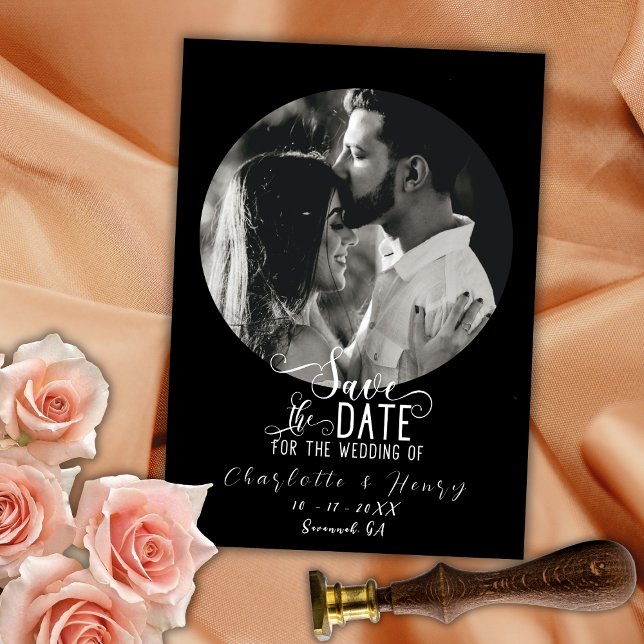 Reserva La Fecha Elegante Peach Black Photo Wedding Salva La Fecha (Subido por el creador)