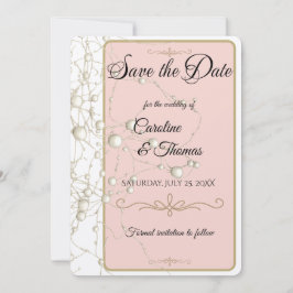 Reserva La Fecha Elegante Pearl Gold Script Boda Perlas románticas