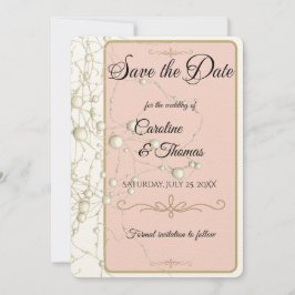 Reserva La Fecha Elegante Pearl Gold Script Boda Perlas románticas